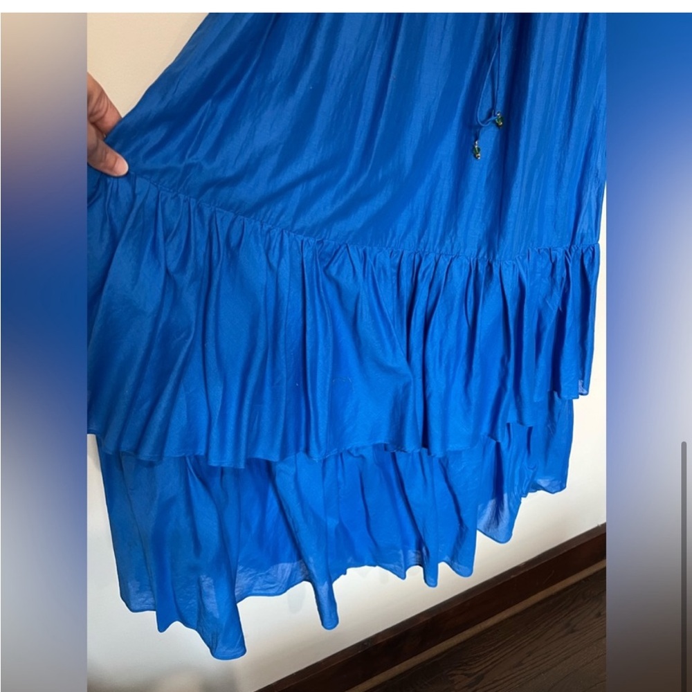Ralph Lauren Cobalt Blue Shoulder Tie Smocked Maxi Dress L Large NWT